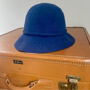 Vintage Frank Olive Navy Blue Wool Hat Banded Trim